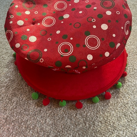 Tall Christmas hat with Christmas Tree and rim with small red/green Pom poms. - Picture 5 of 5